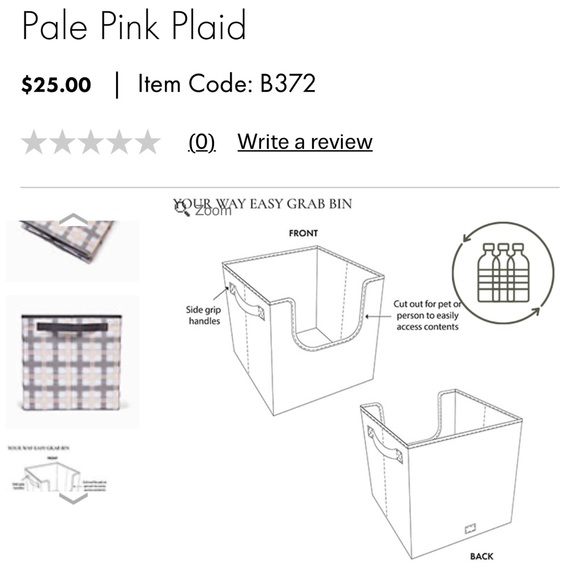 Thirty-one pale pink plaid your way easy grab bin NEW - Picture 2 of 5